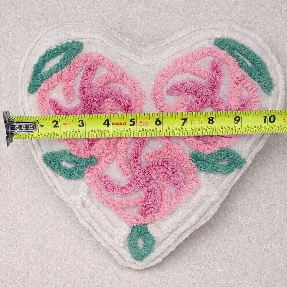 Vintage Chenille Heart Love Pillow Floral Cottagecore Shabby Chic Spring Decor